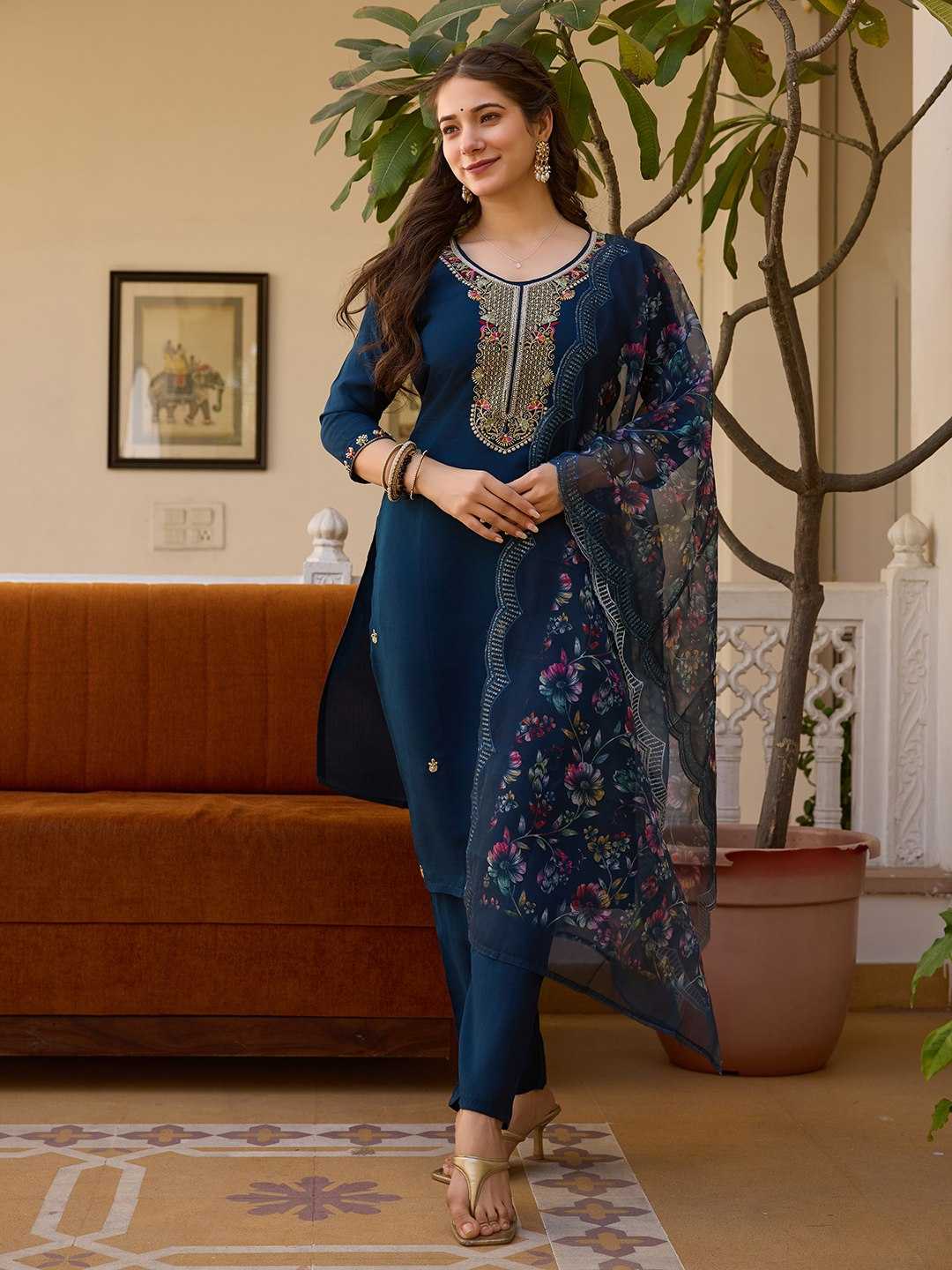 Chanderi Cotton  Embroidery Churidar Suits